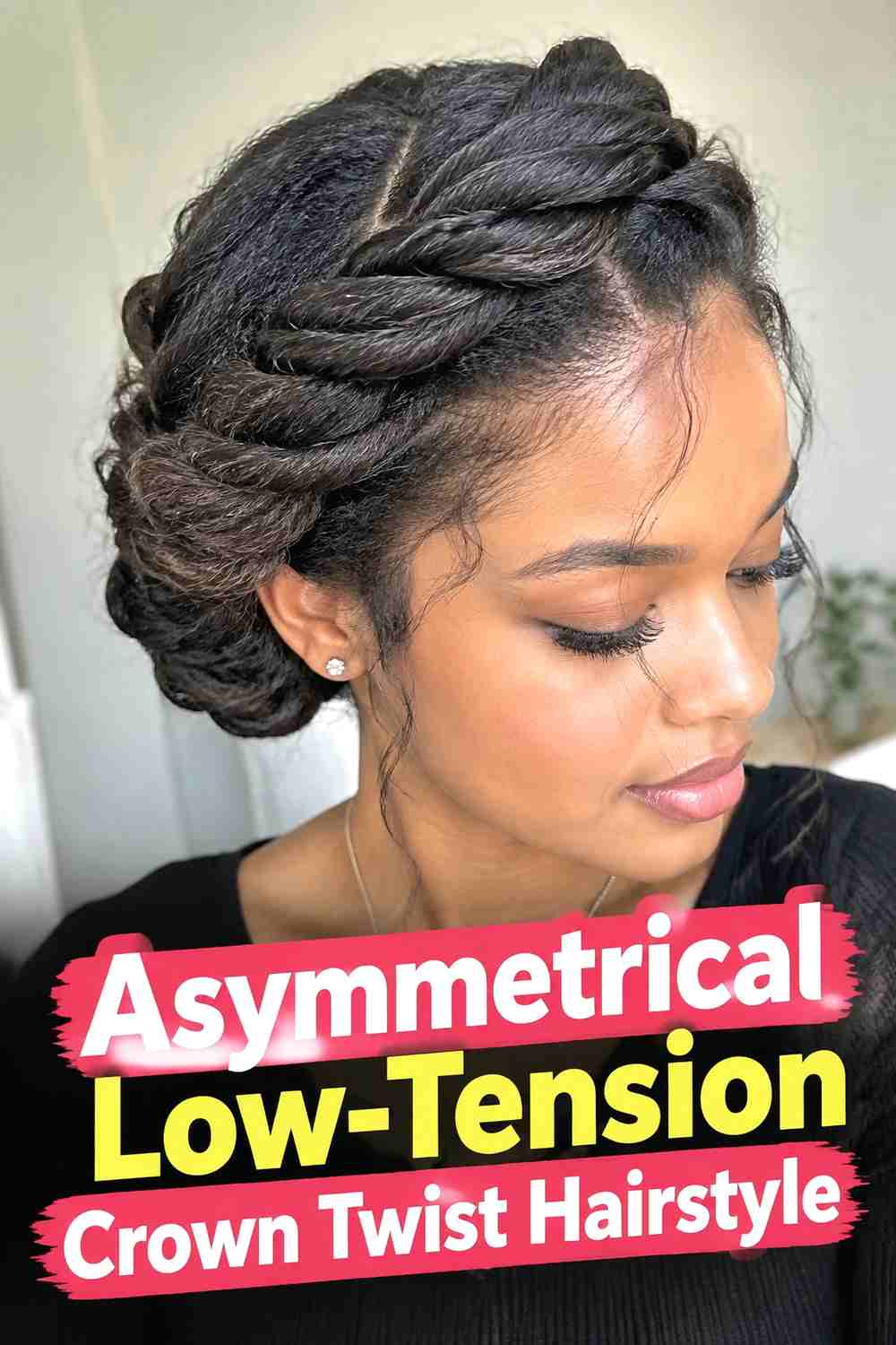 11. Asymmetrical Low Tension Crown Twist Hairstyle