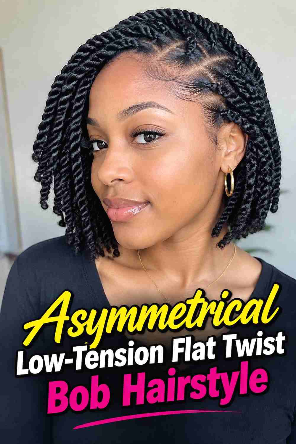 11. Asymmetrical Low Tension Flat Twist Bob Hairstyle