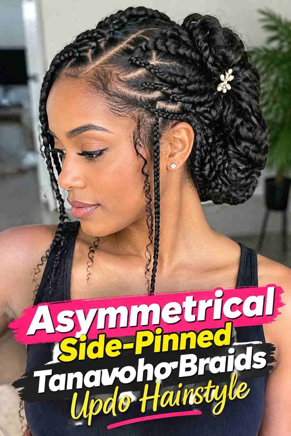 3. Asymmetrical Side Pinned Tanavoho Braids Updo Hairstyle