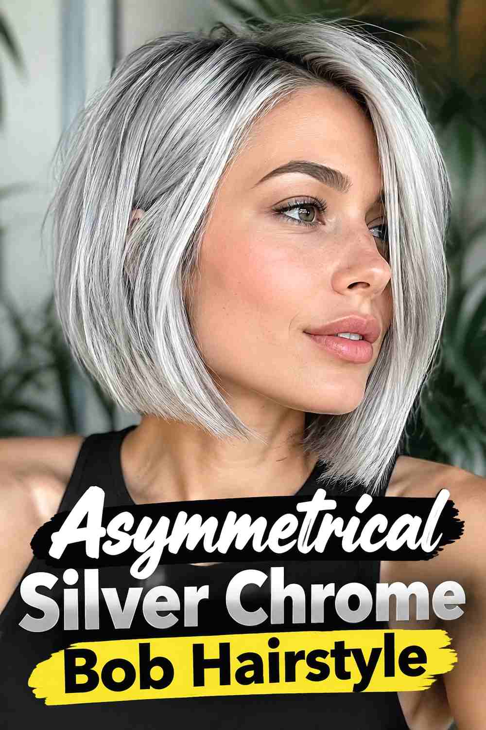 17. Asymmetrical Silver Chrome Bob Hairstyle