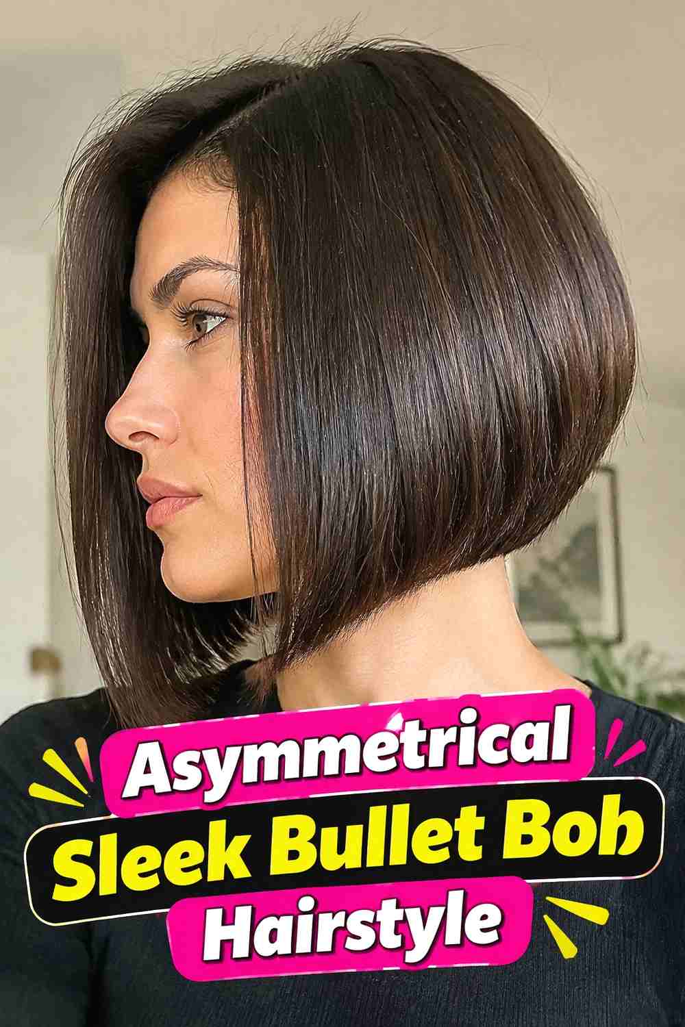 13. Asymmetrical Sleek Bullet Bob Hairstyle