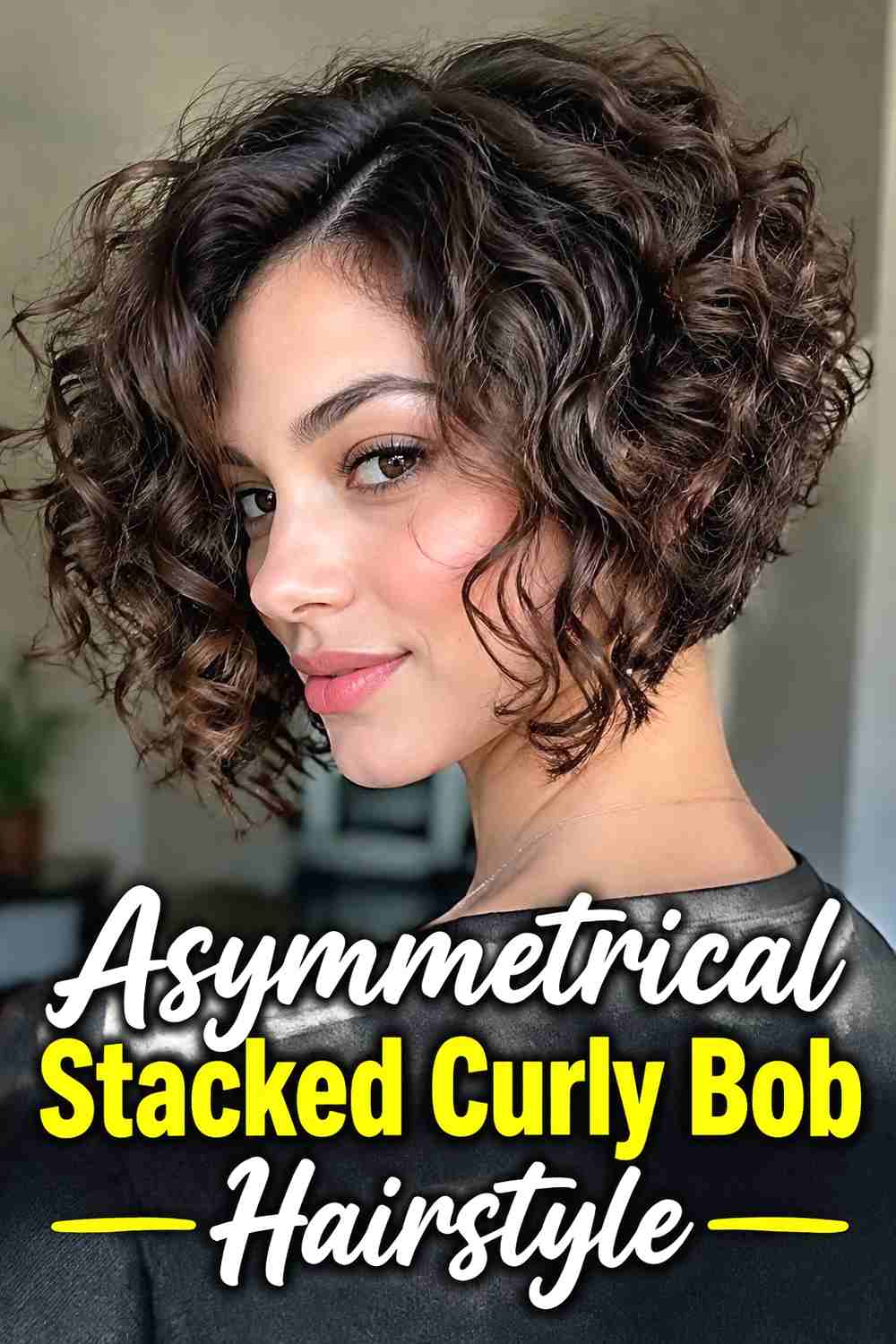 14. Asymmetrical Stacked Curly Bob Hairstyle