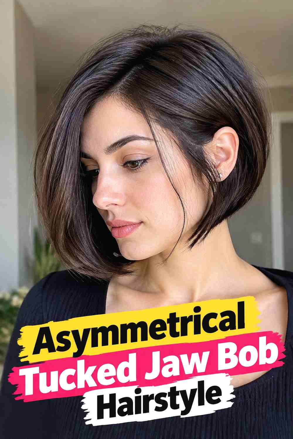 16. Asymmetrical Tucked Jaw Bob Hairstyle