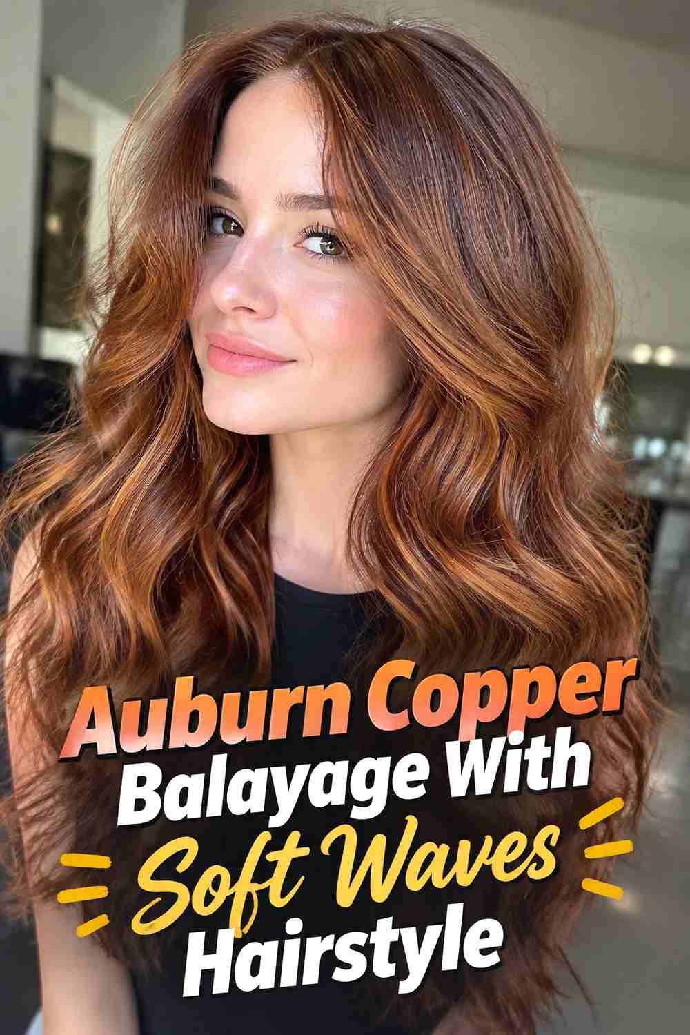 9. Auburn Copper Balayage With Soft Waves Hairstyle