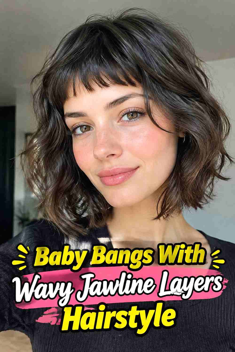 11. Baby Bangs With Wavy Jawline Layers Hairstyle