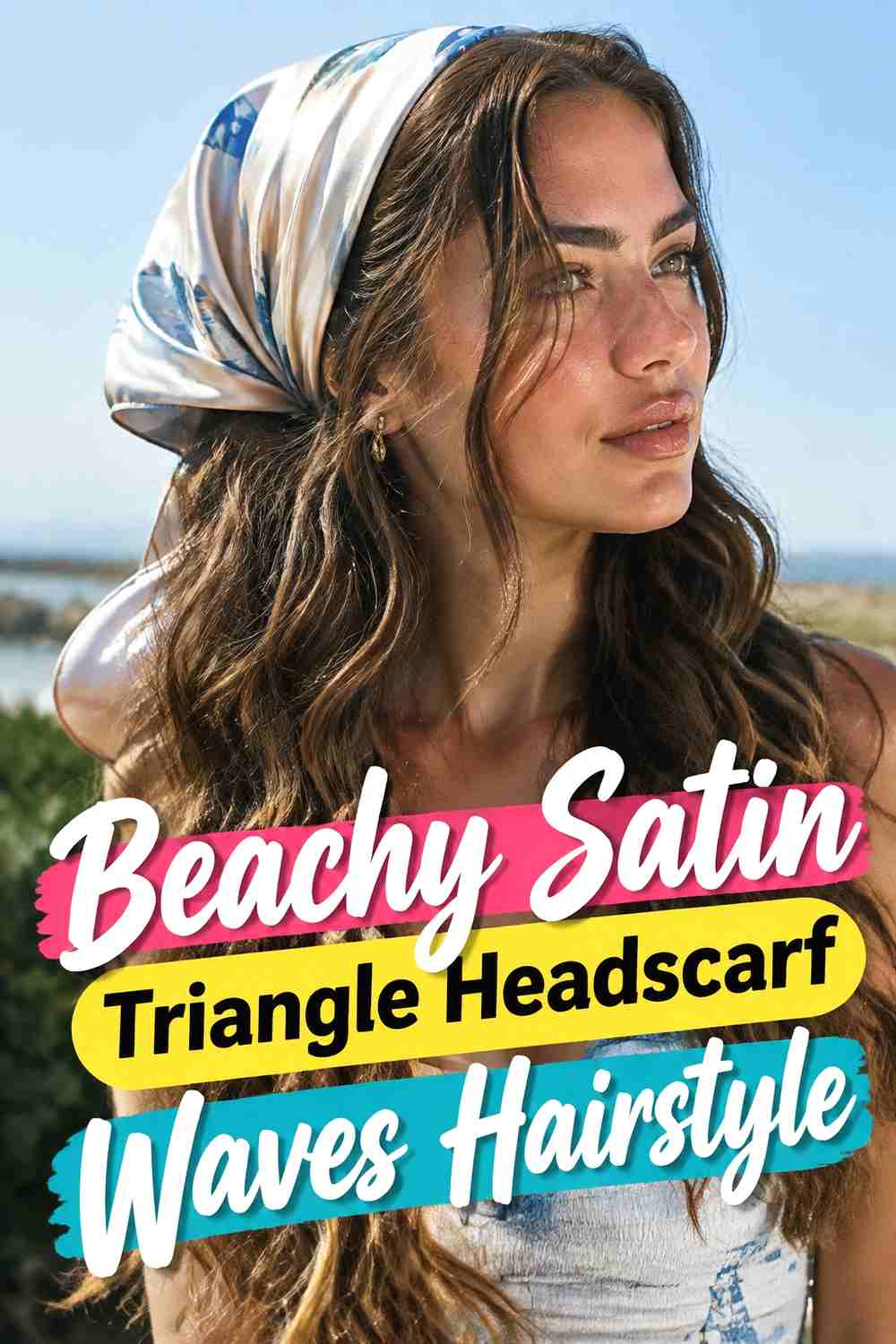 5. Beachy Satin Triangle Headscarf Waves Hairstyle