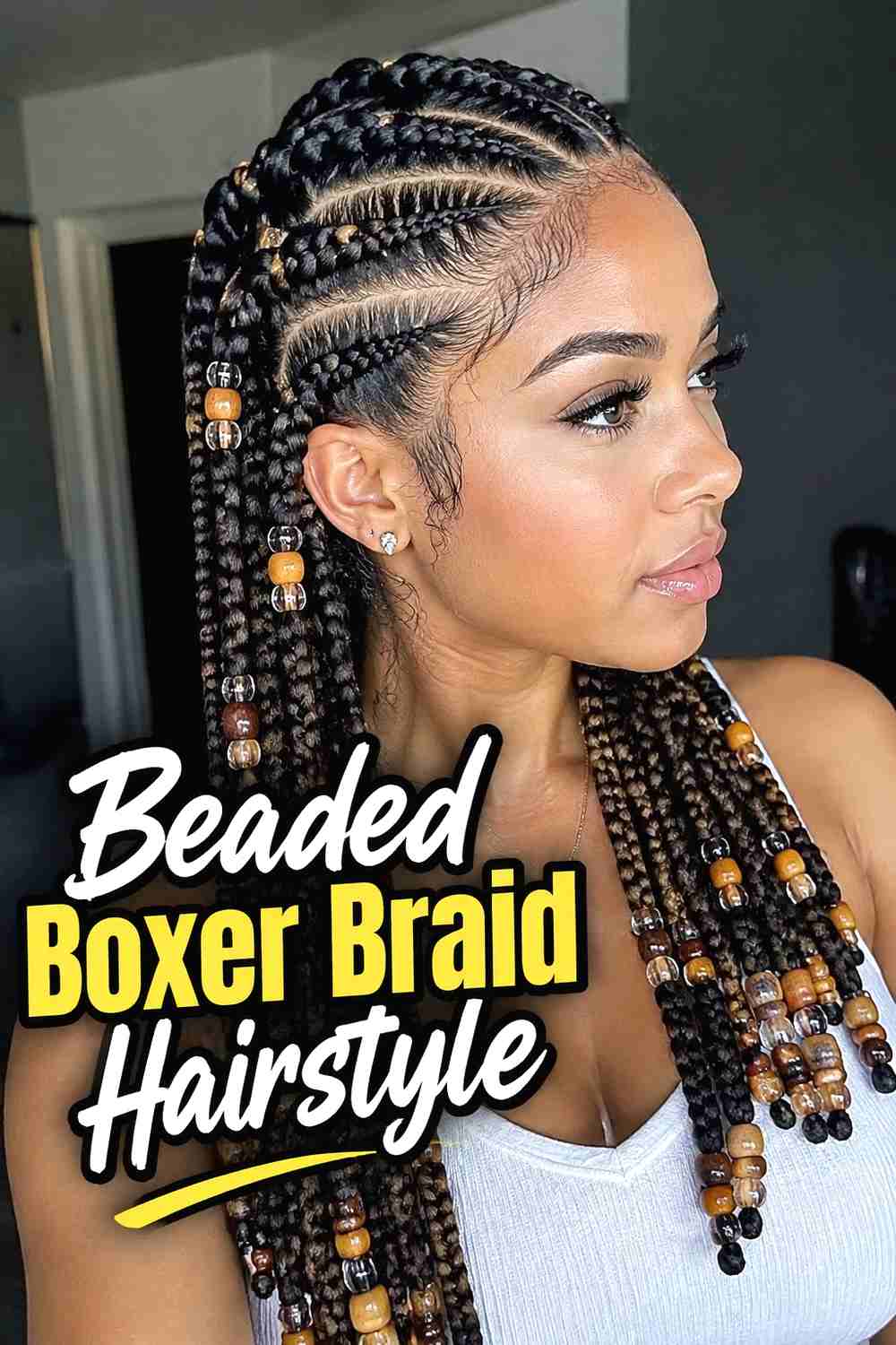 10. Beaded Boxer Braid Hairstyle
