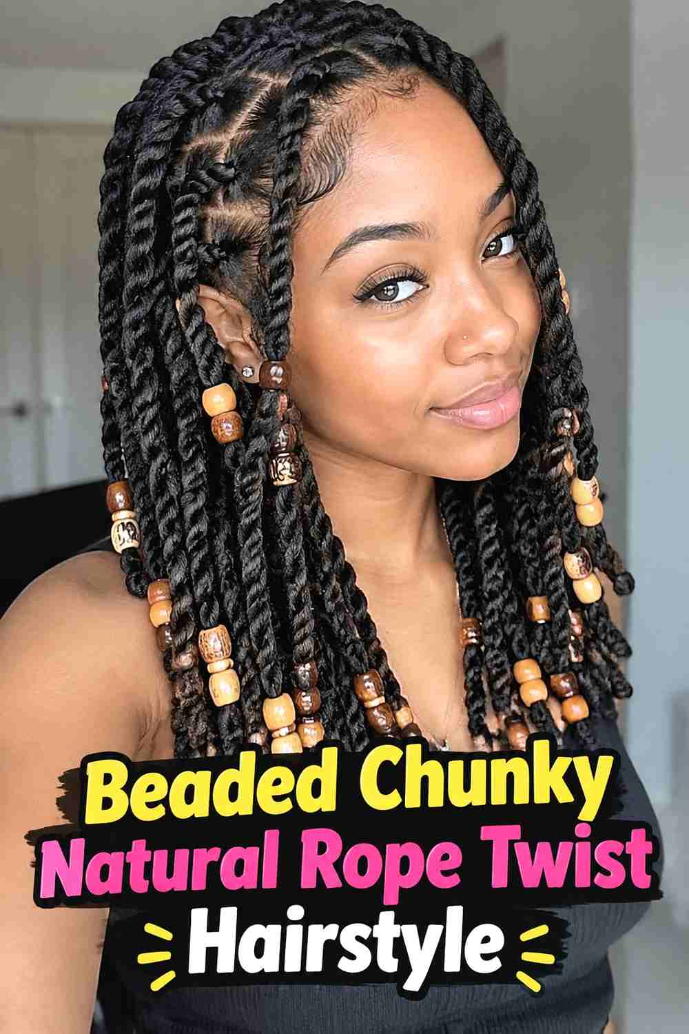 10. Beaded Chunky Natural Rope Twist Hairstyle