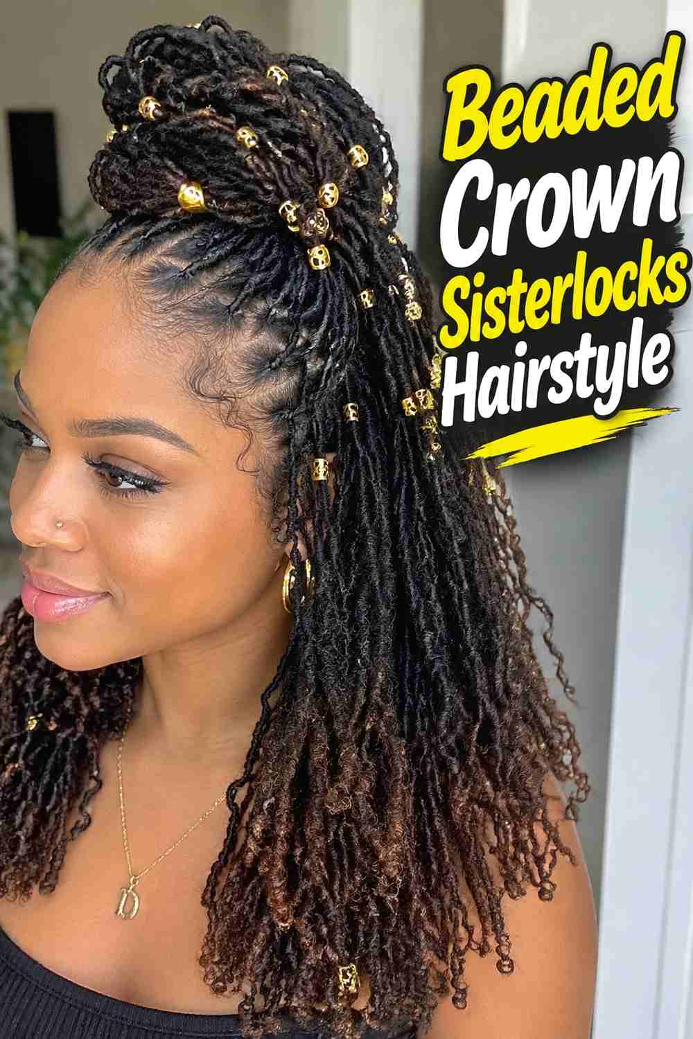 10. Beaded Crown Sisterlocks Hairstyle