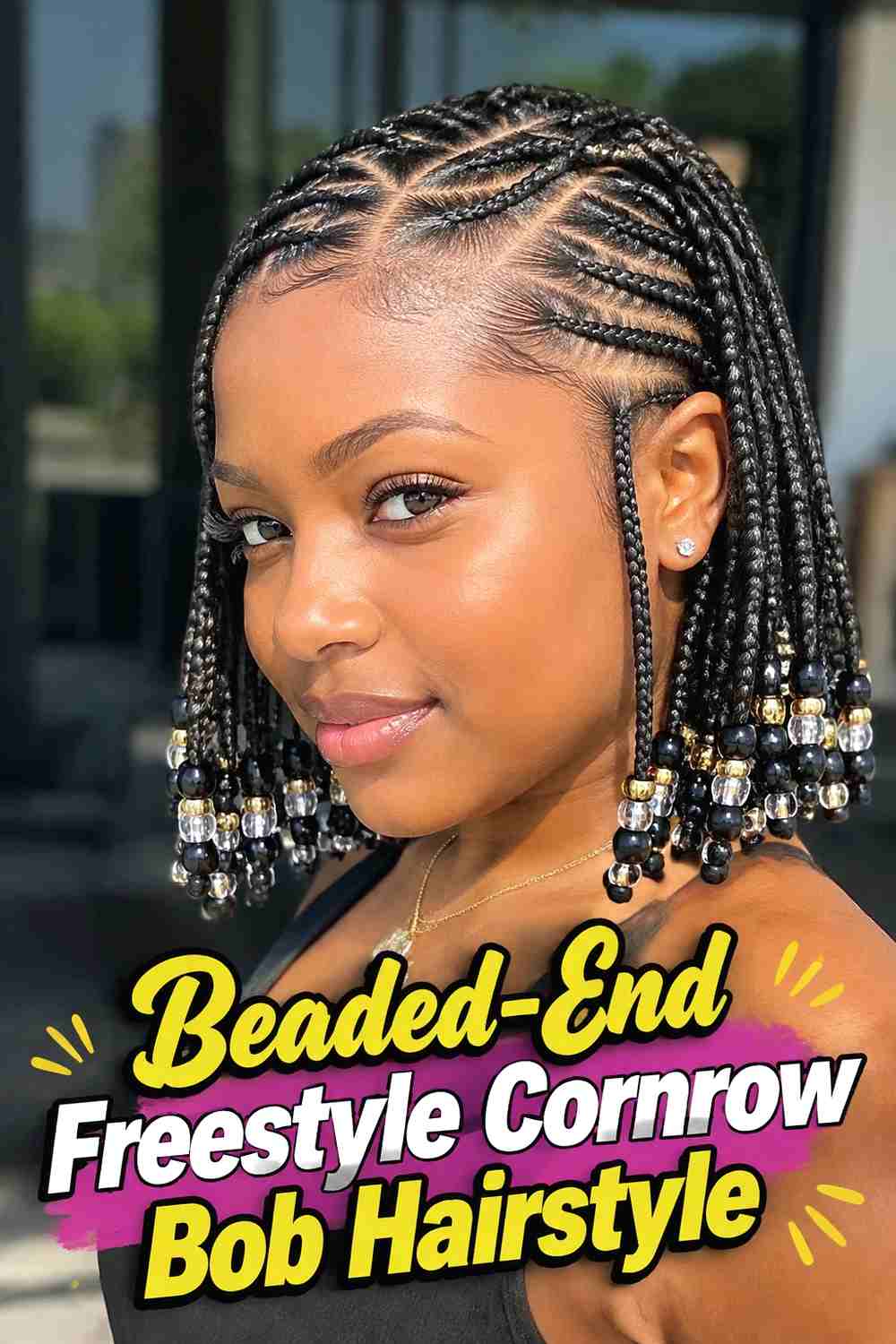 5. Beaded End Freestyle Cornrow Bob Hairstyle
