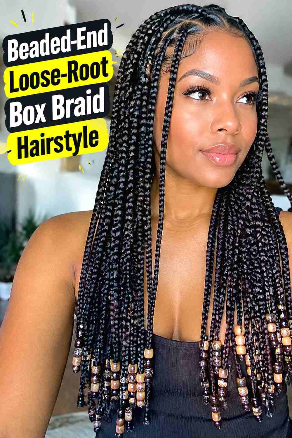 18. Beaded End Loose Root Box Braid Hairstyle