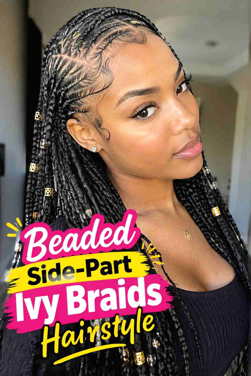 11. Beaded Side Part Ivy Braids Hairstyle