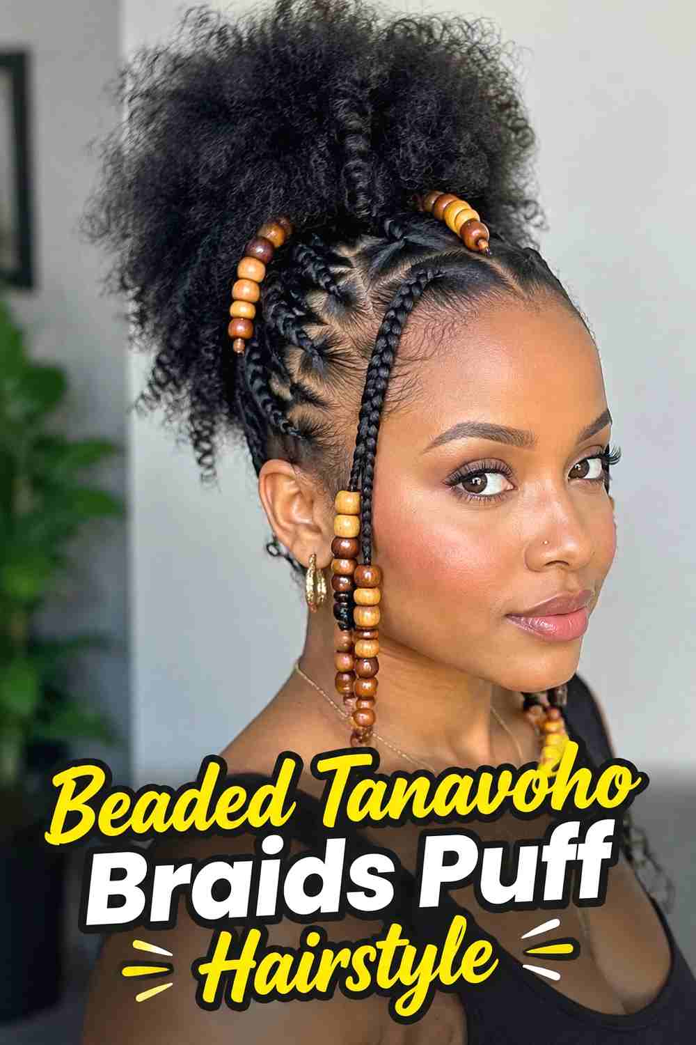 4. Beaded Tanavoho Braids Puff Hairstyle