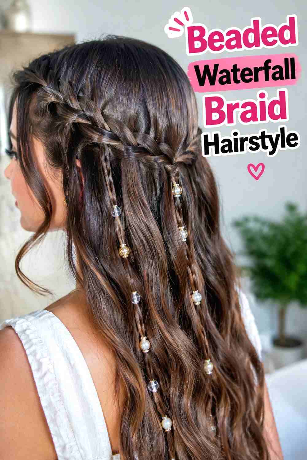 8. Beaded Waterfall Braid Hairstyle