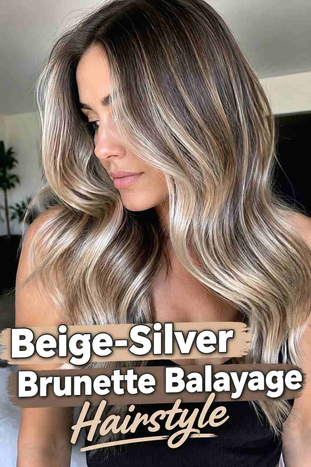 11. Beige Silver Brunette Balayage Hairstyle