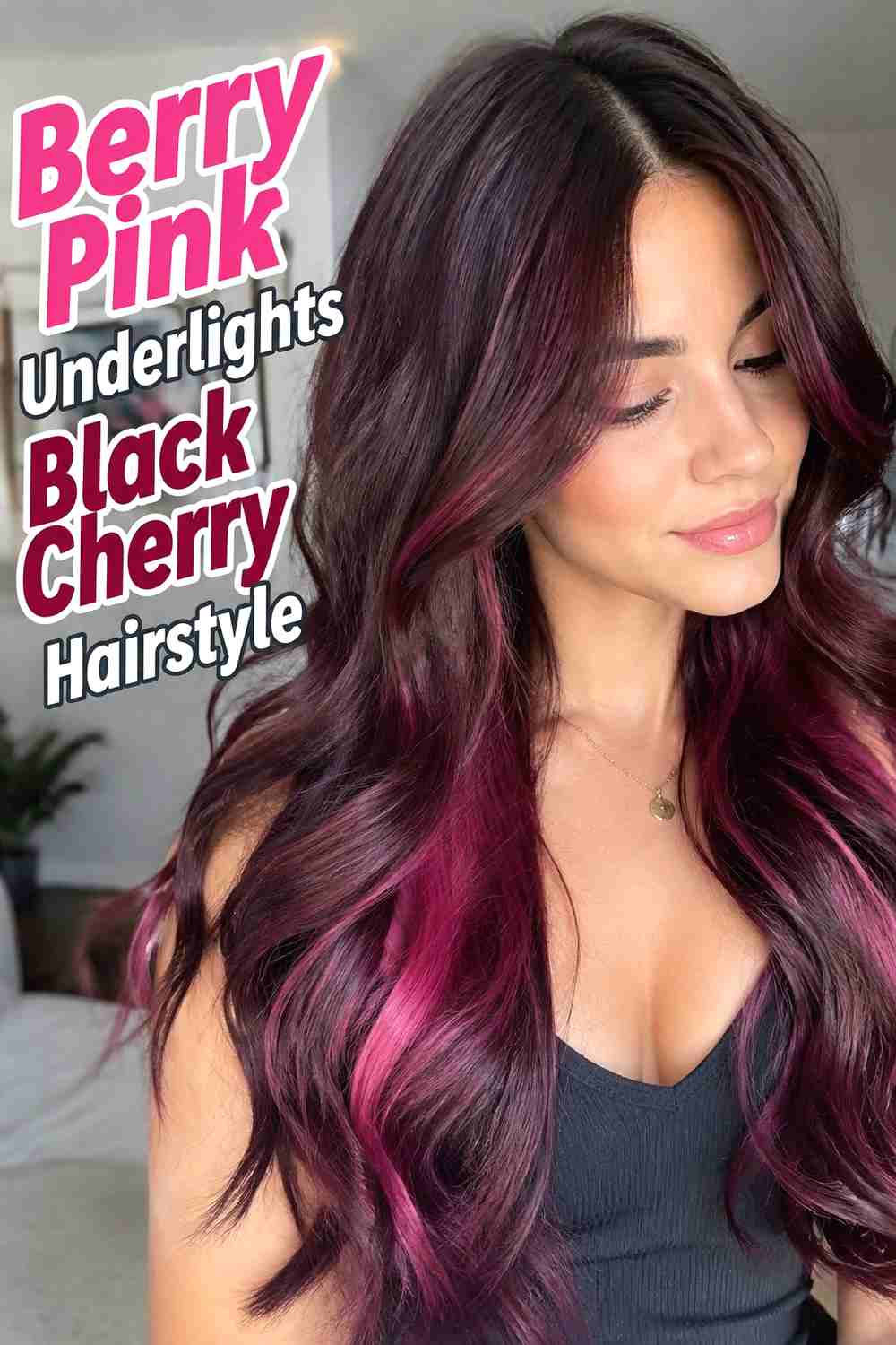 4. Berry Pink Underlights Black Cherry Hairstyle