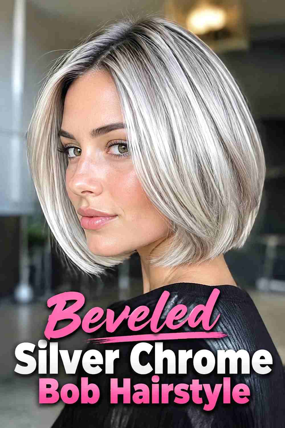 5. Beveled Silver Chrome Bob Hairstyle