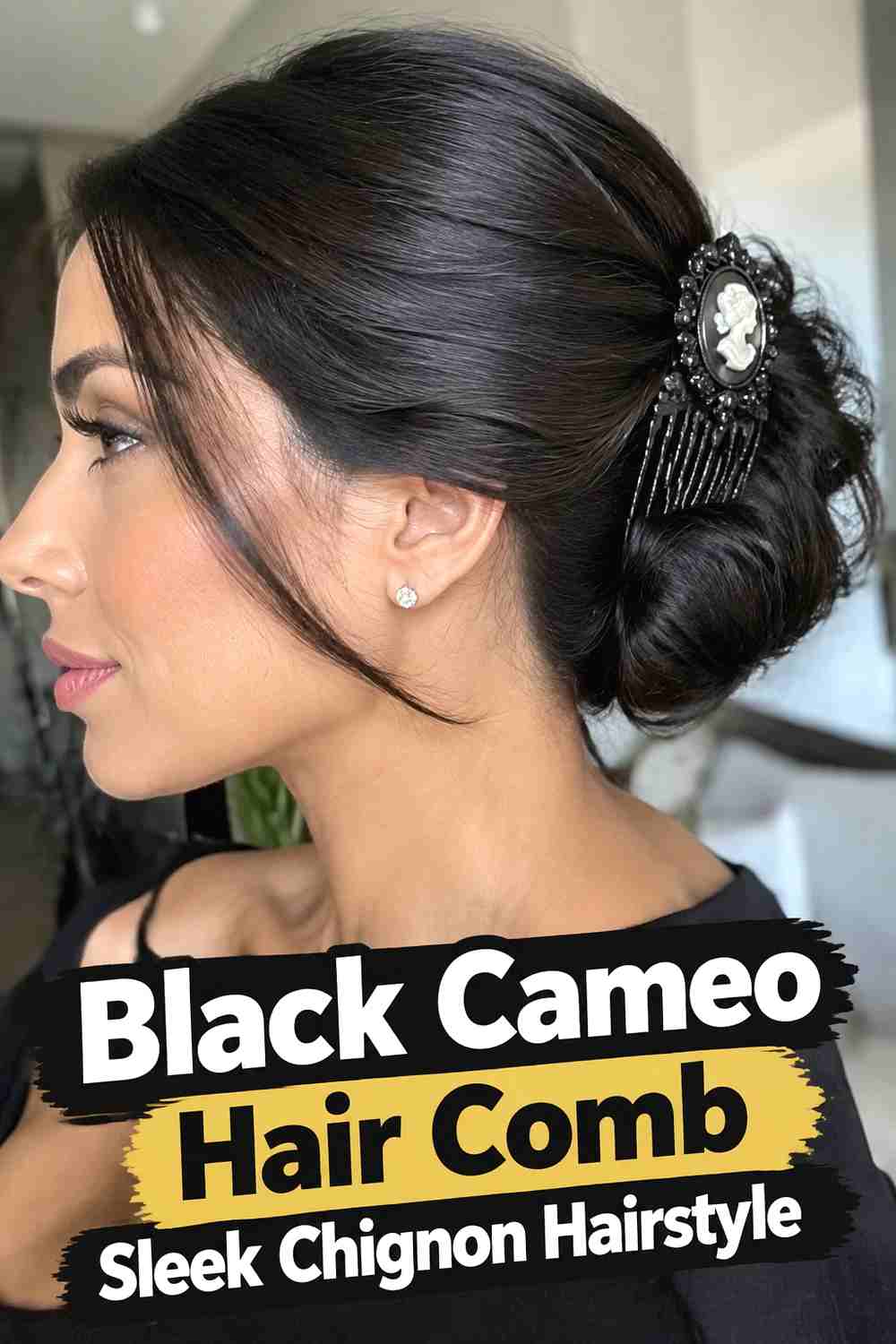 2. Black Cameo Hair Comb Sleek Chignon Hairstyle