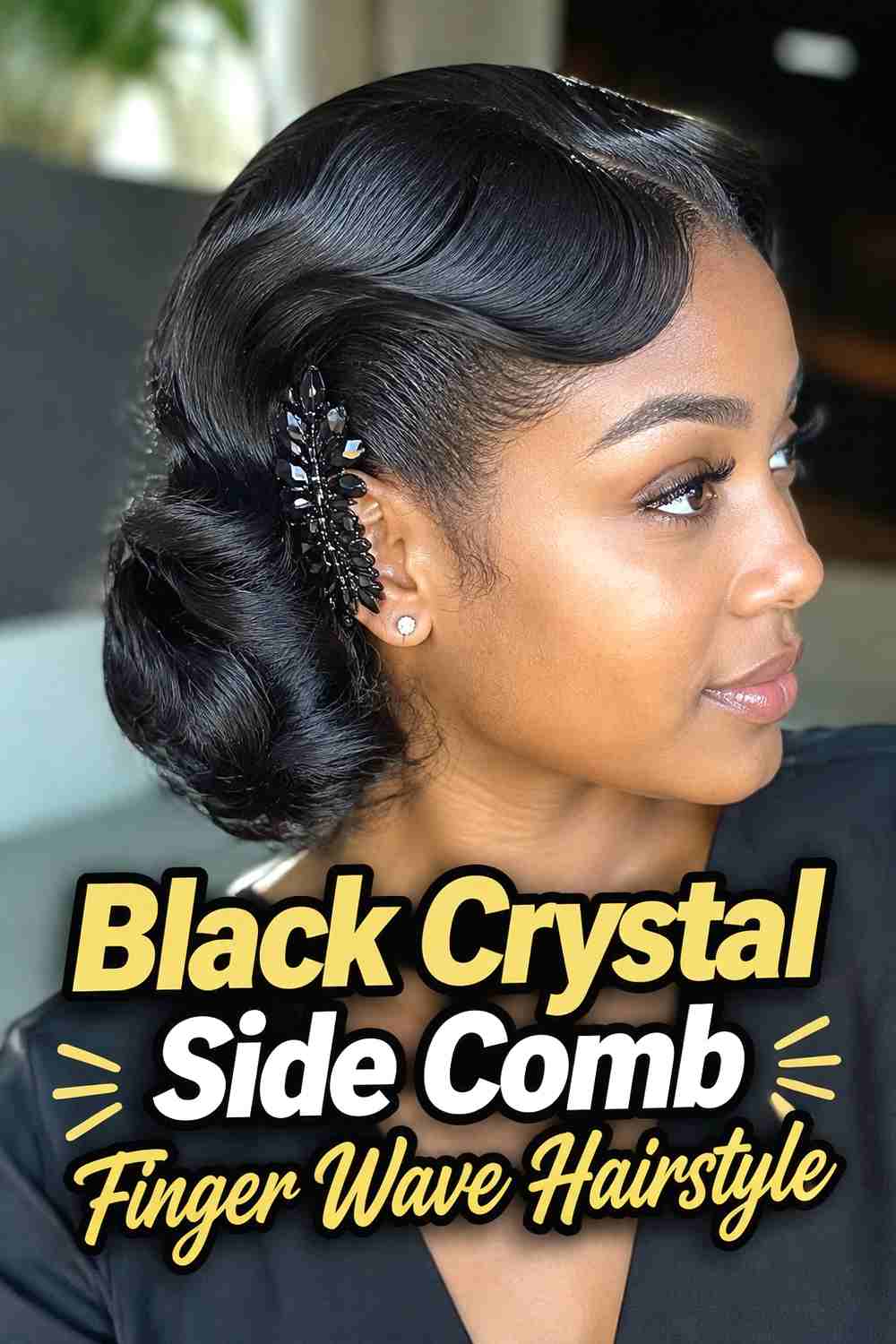11. Black Crystal Side Comb Finger Wave Hairstyle