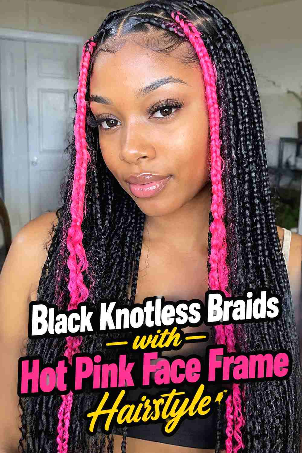 1. Black Knotless Braids With Hot Pink Face Frame Hairstyle