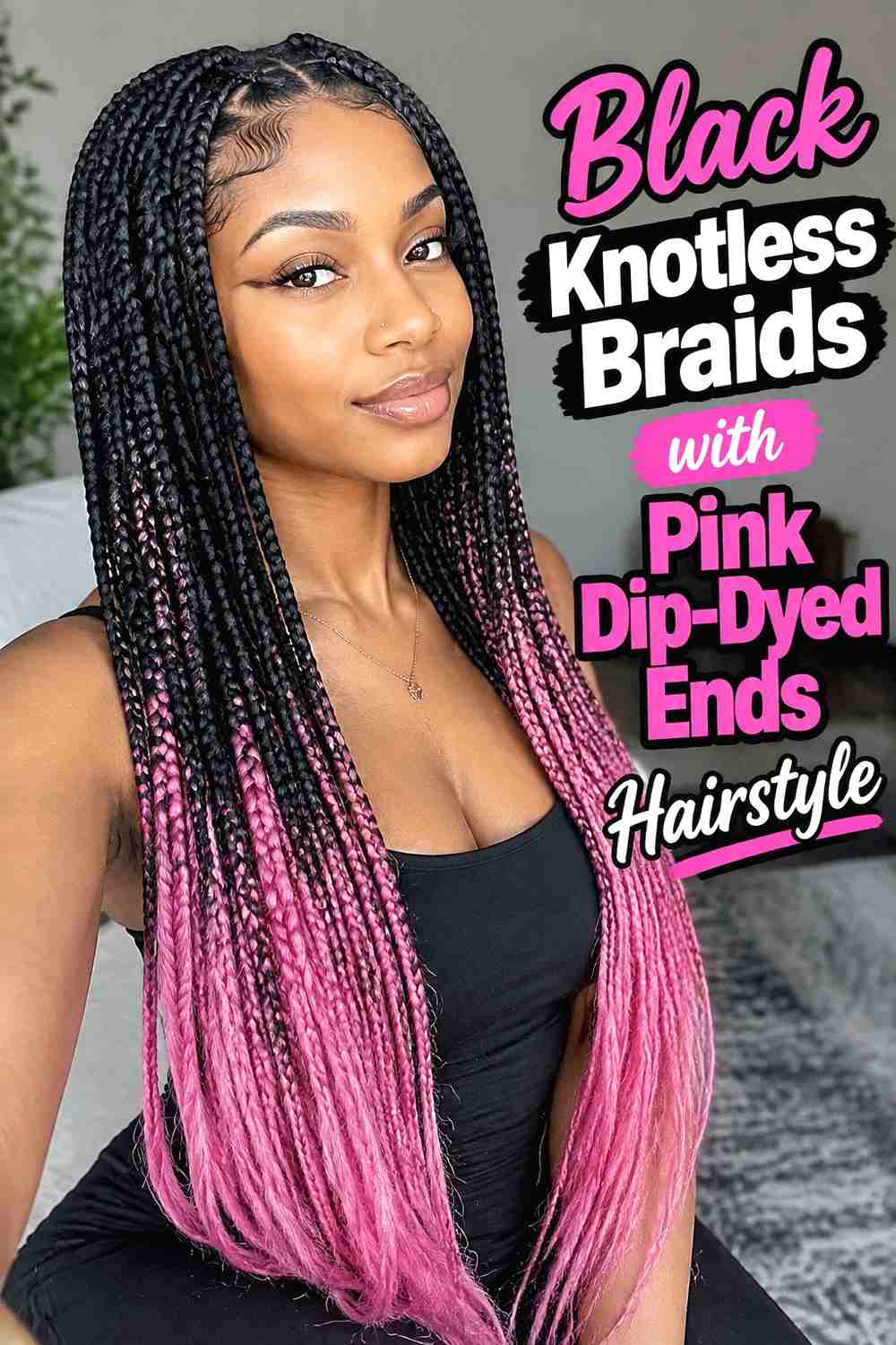 11. Black Knotless Braids With Pink Dip Dyed Ends Hairstyle
