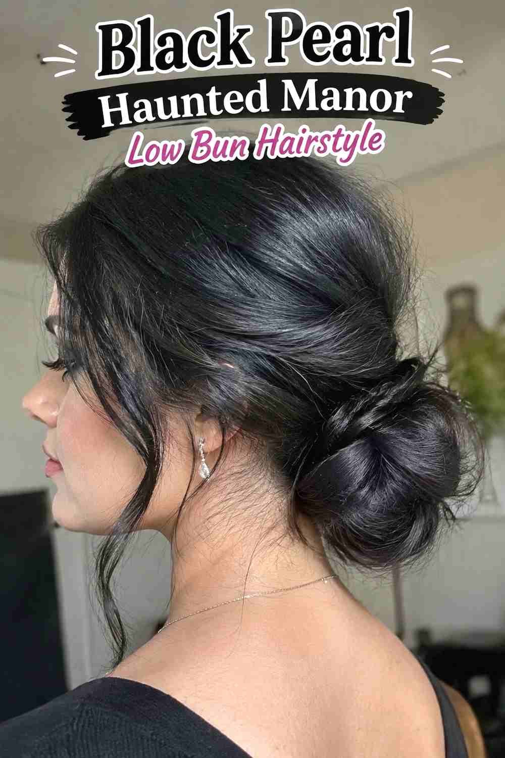 9. Black Pearl Haunted Manor Low Bun Hairstyle