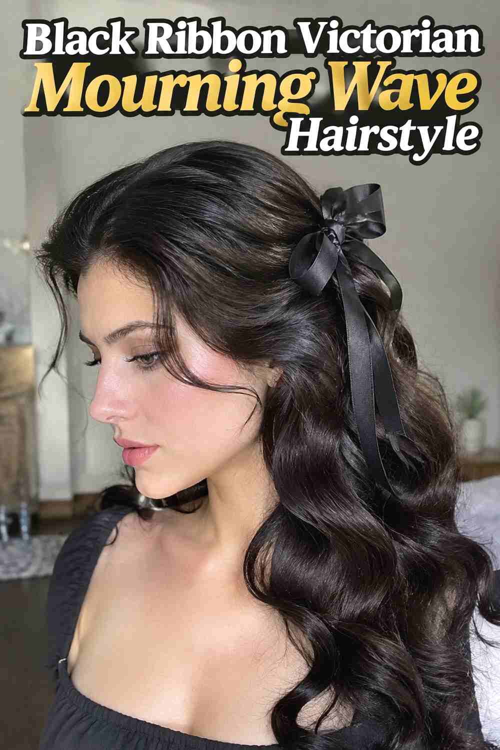 4. Black Ribbon Victorian Mourning Wave Hairstyle