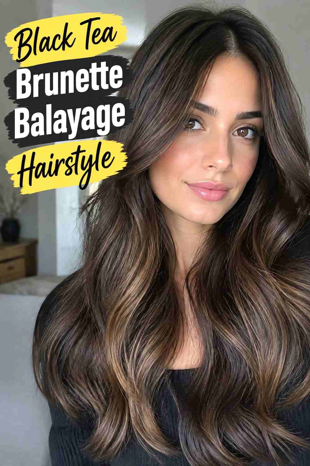 9. Black Tea Brunette Balayage Hairstyle