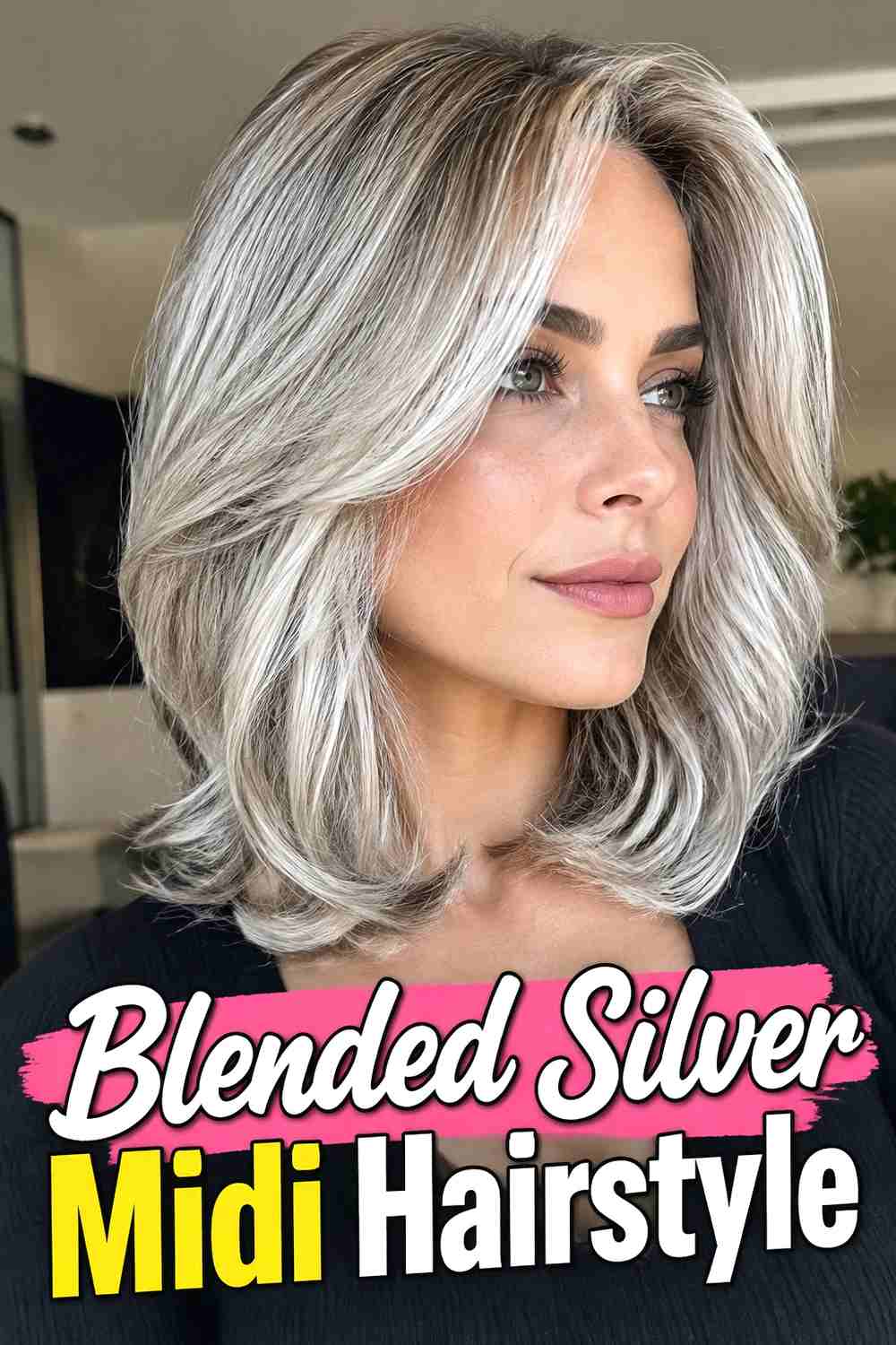 7. Blended Silver Midi Hairstyle