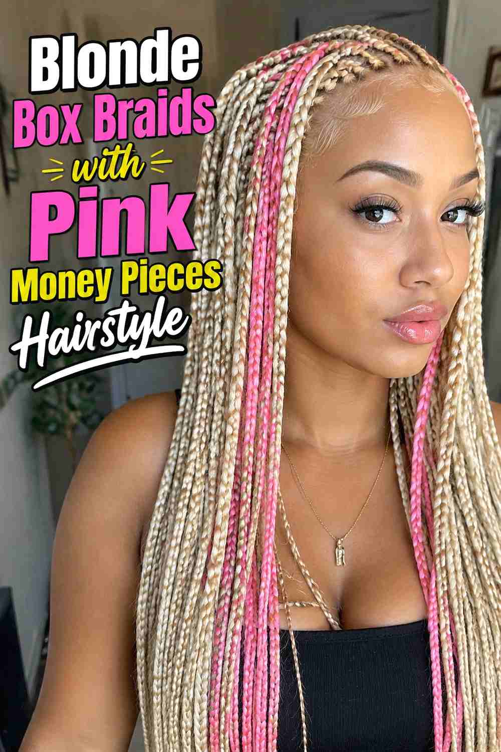 2. Blonde Box Braids With Pink Money Pieces Hairstyle