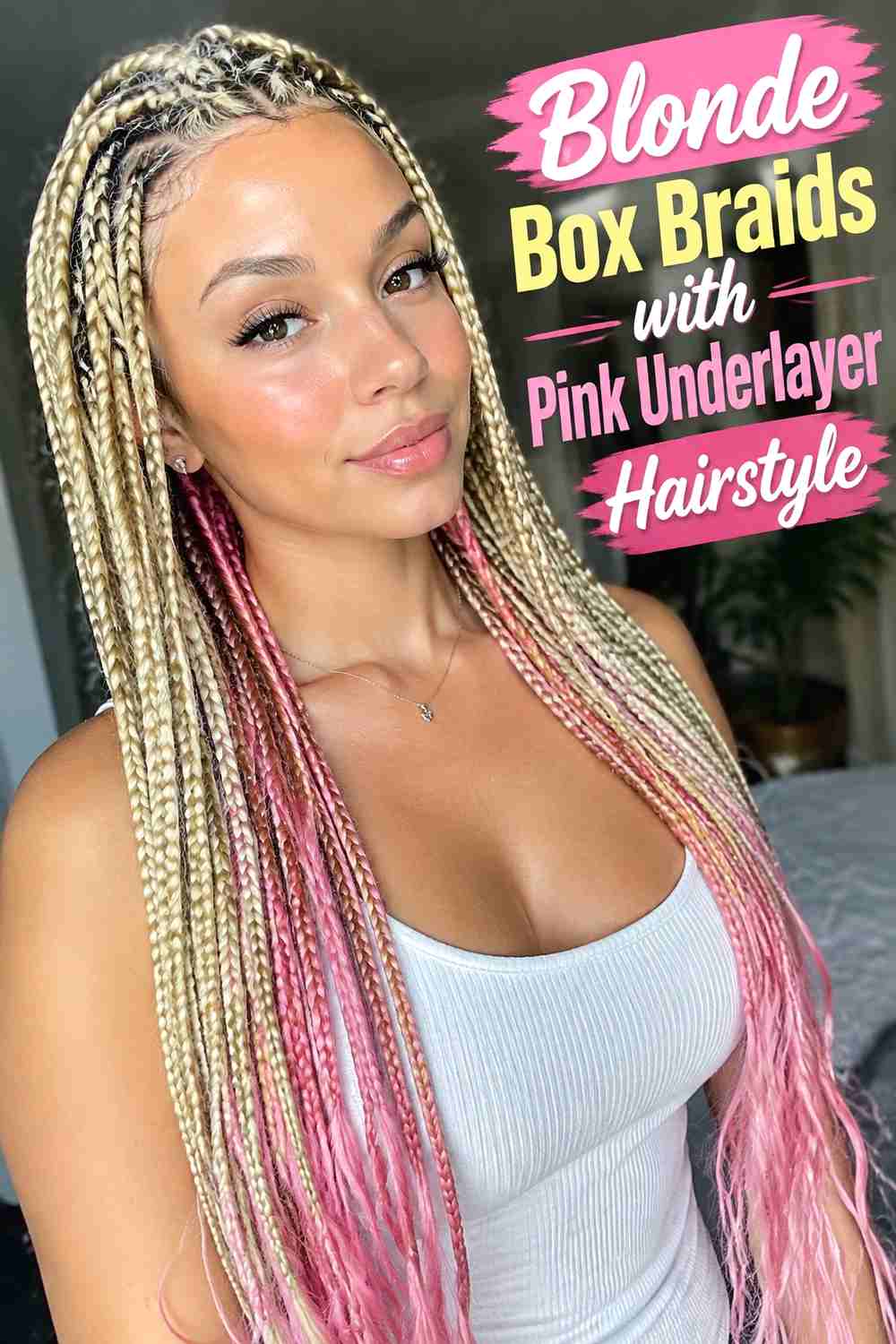 9. Blonde Box Braids With Pink Underlayer Hairstyle