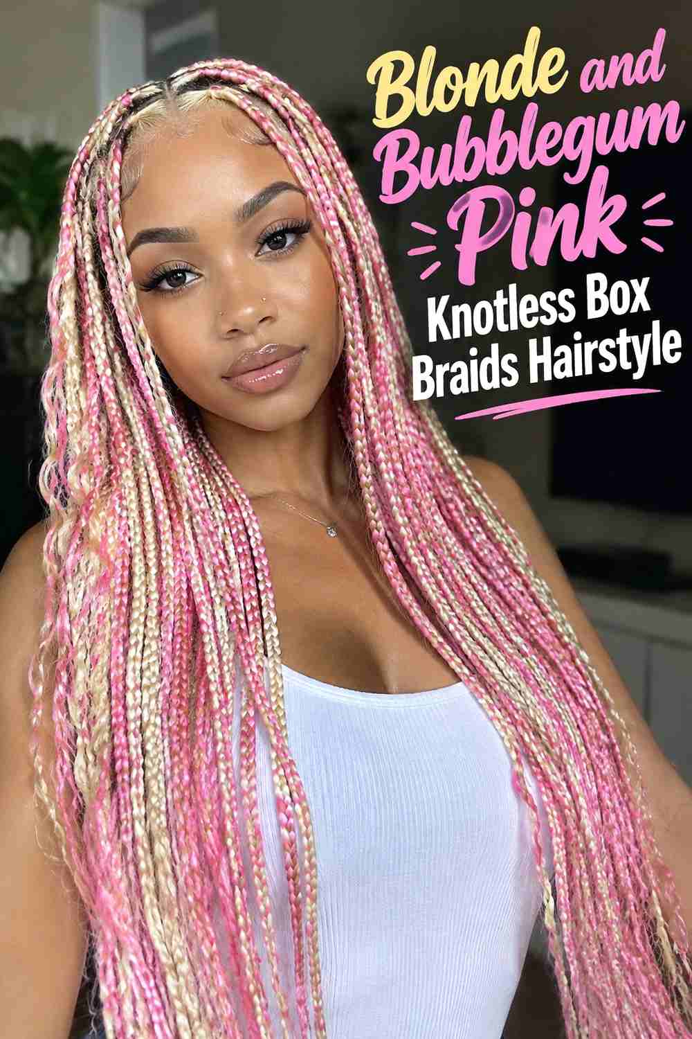 6. Blonde And Bubblegum Pink Knotless Box Braids Hairstyle