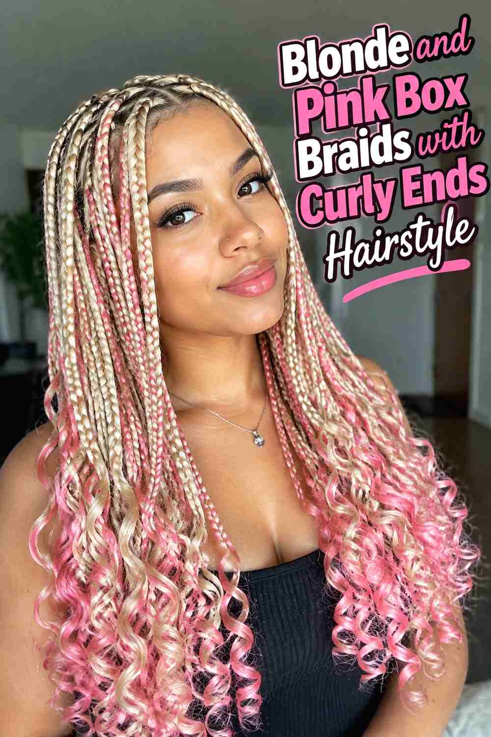 14. Blonde And Pink Box Braids With Curly Ends Hairstyle