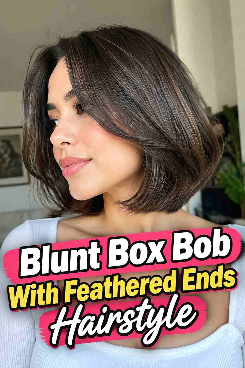 3. Blunt Box Bob With Feathered Ends Hairstyle