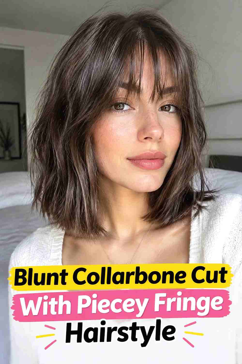 8. Blunt Collarbone Cut With Piecey Fringe Hairstyle