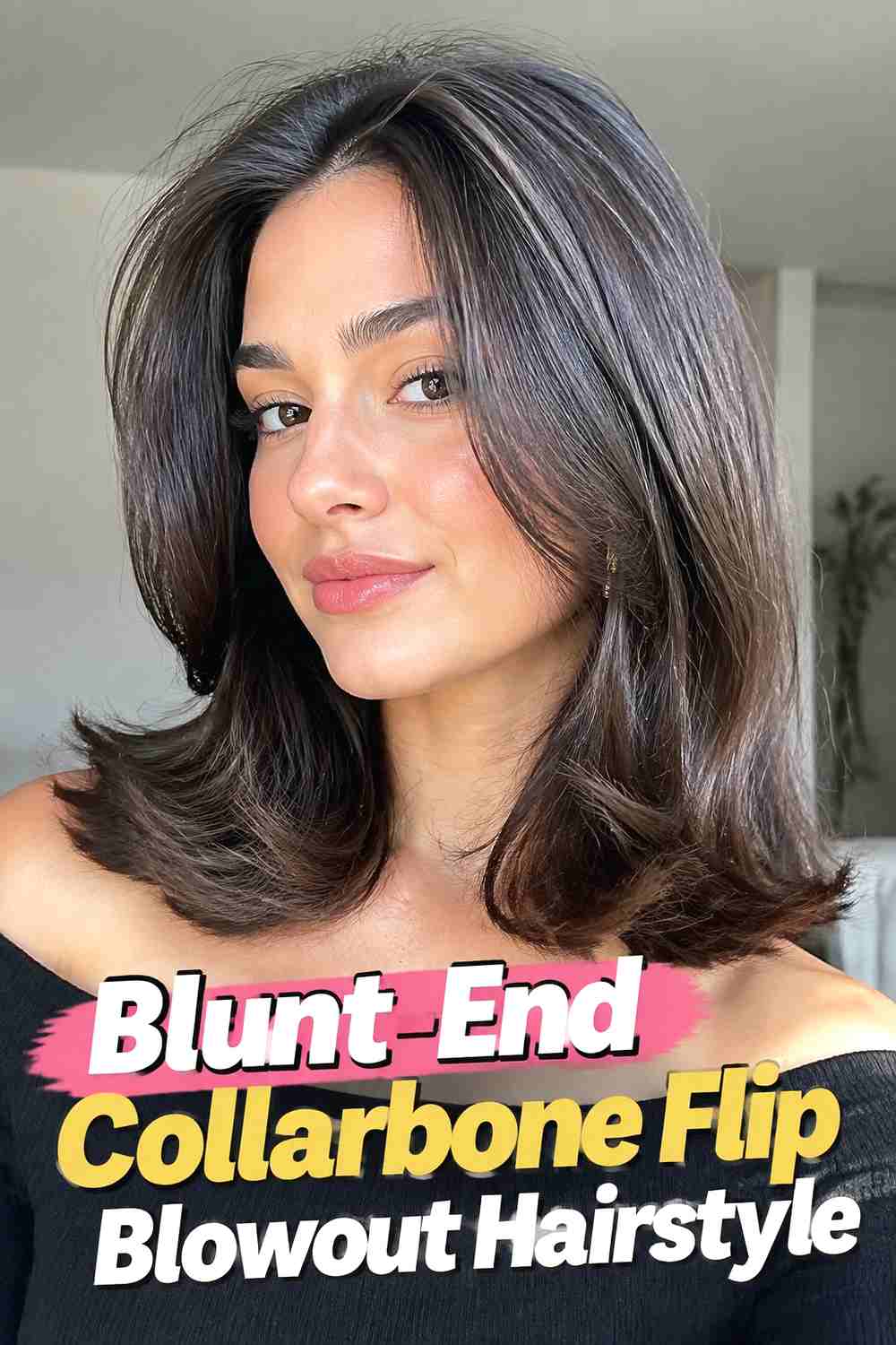 14. Blunt End Collarbone Flip Blowout Hairstyle