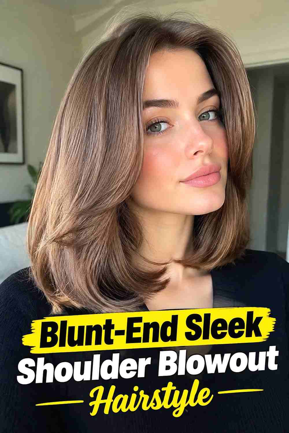 7. Blunt End Sleek Shoulder Blowout Hairstyle