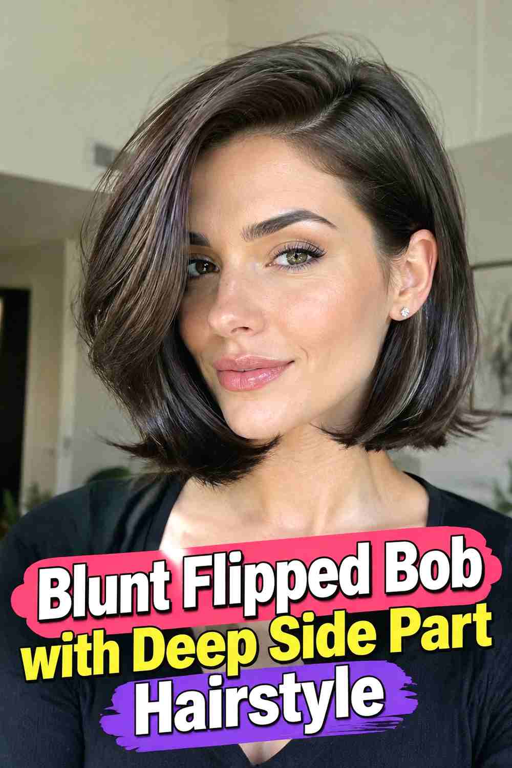 13. Blunt Flipped Bob With Deep Side Part Hairstyle