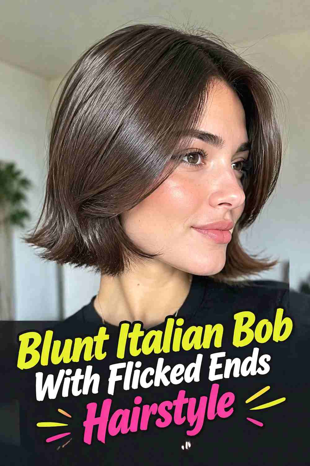 6. Blunt Italian Bob With Flicked Ends Hairstyle