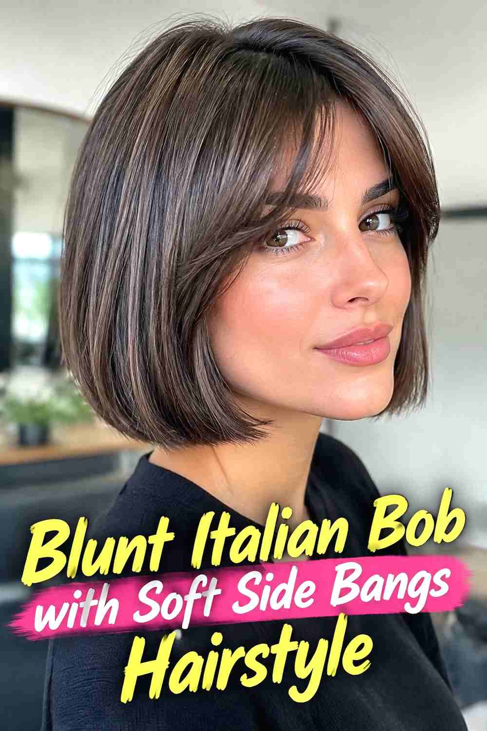 10. Blunt Italian Bob With Soft Side Bangs Hairstyle