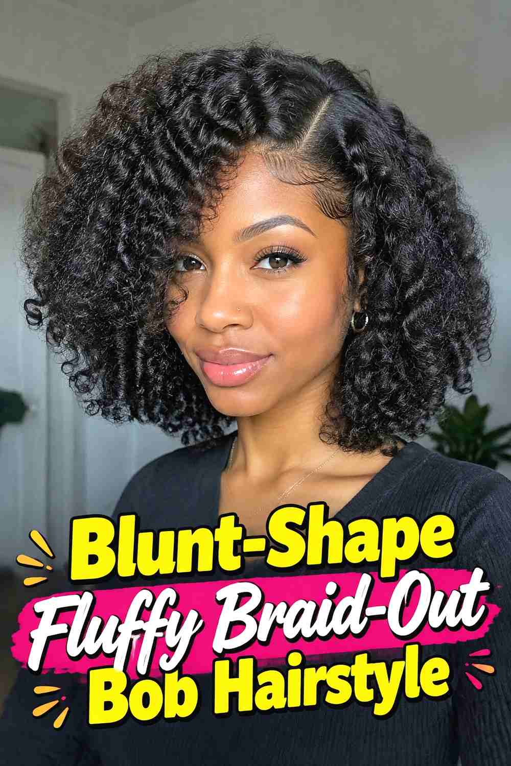16. Blunt Shape Fluffy Braid Out Bob Hairstyle