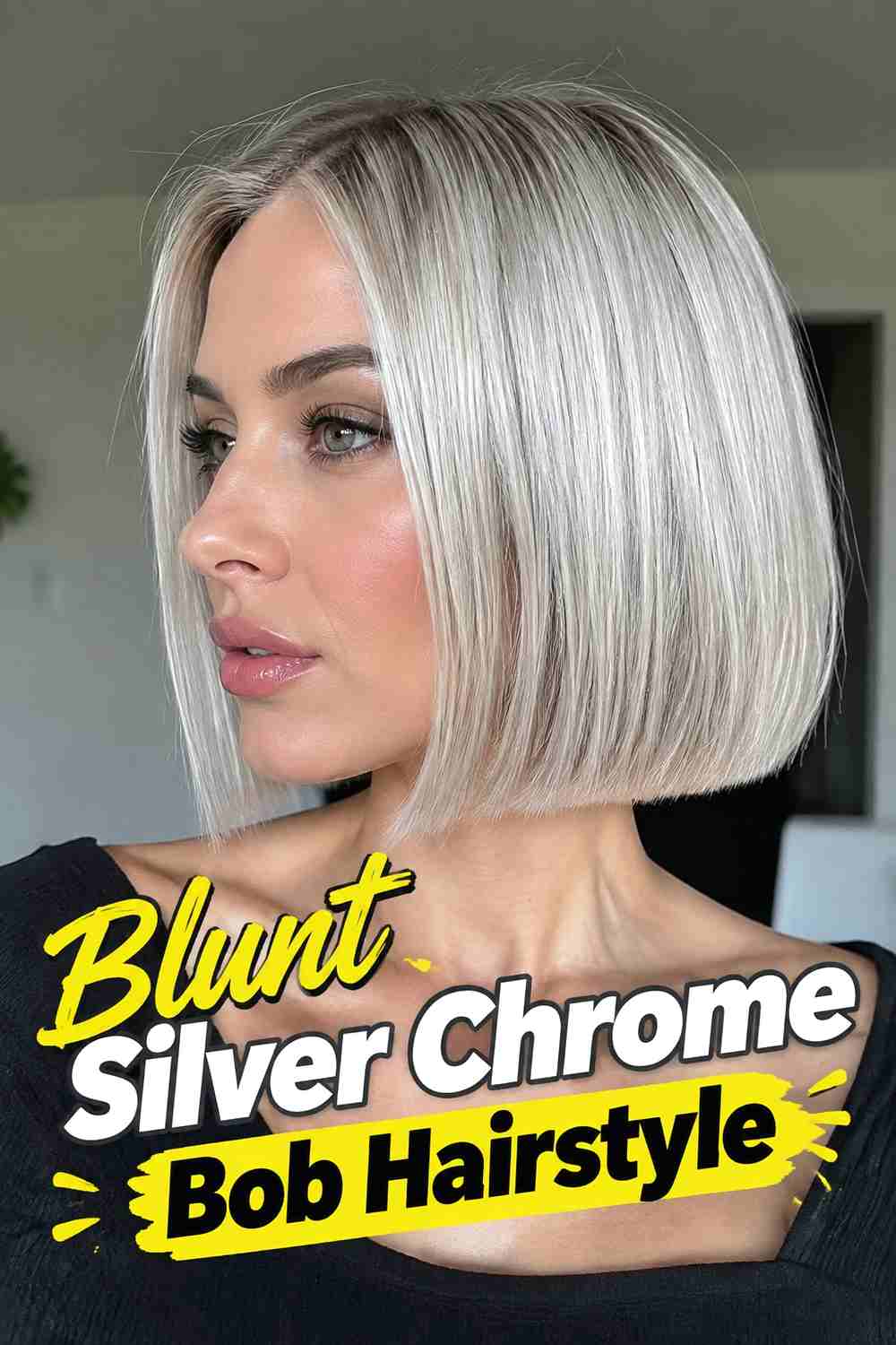 2. Blunt Silver Chrome Bob Hairstyle