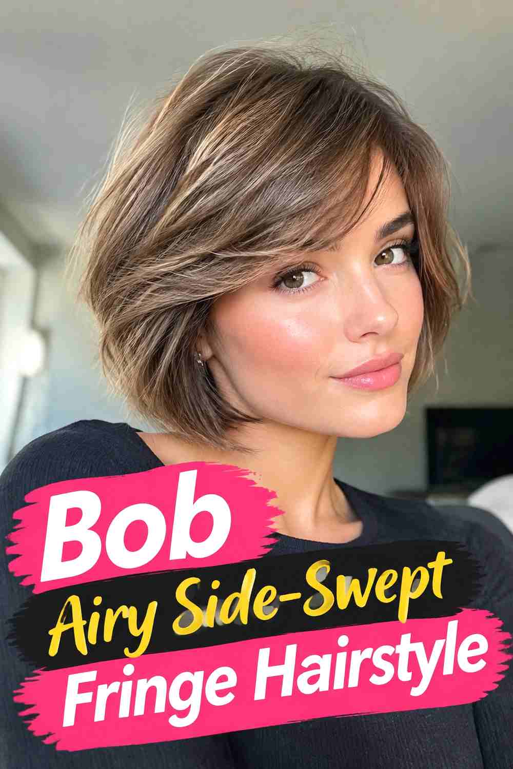 7. Bob Airy Side Swept Fringe Hairstyle