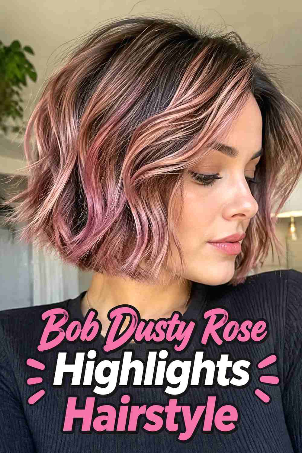 10. Bob Dusty Rose Highlights Hairstyle