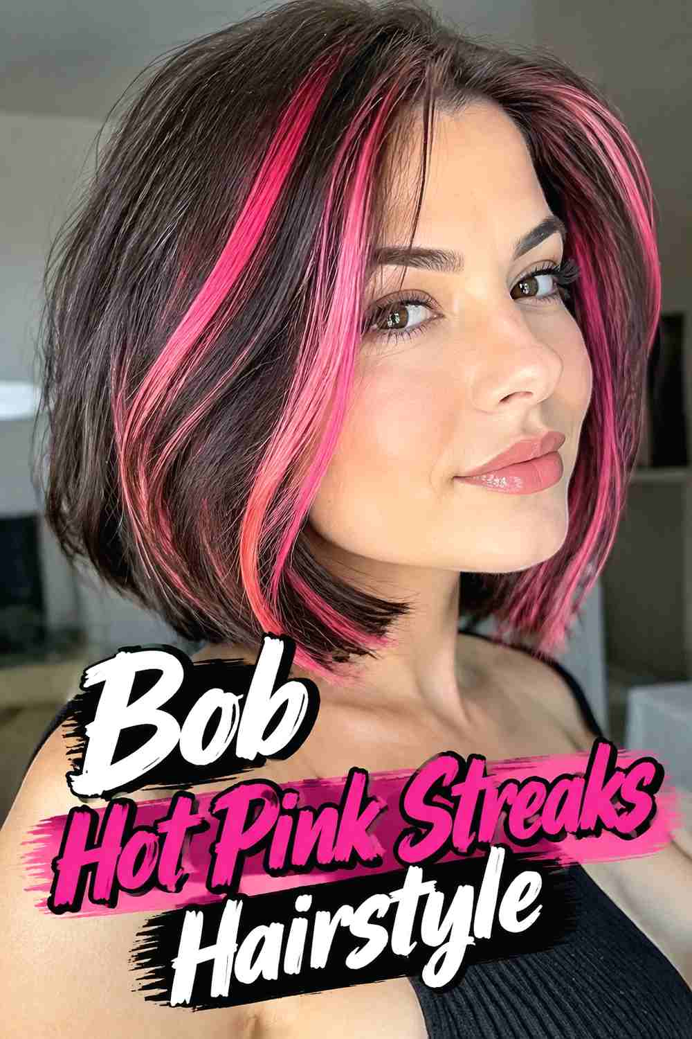 10. Bob Hot Pink Streaks Hairstyle