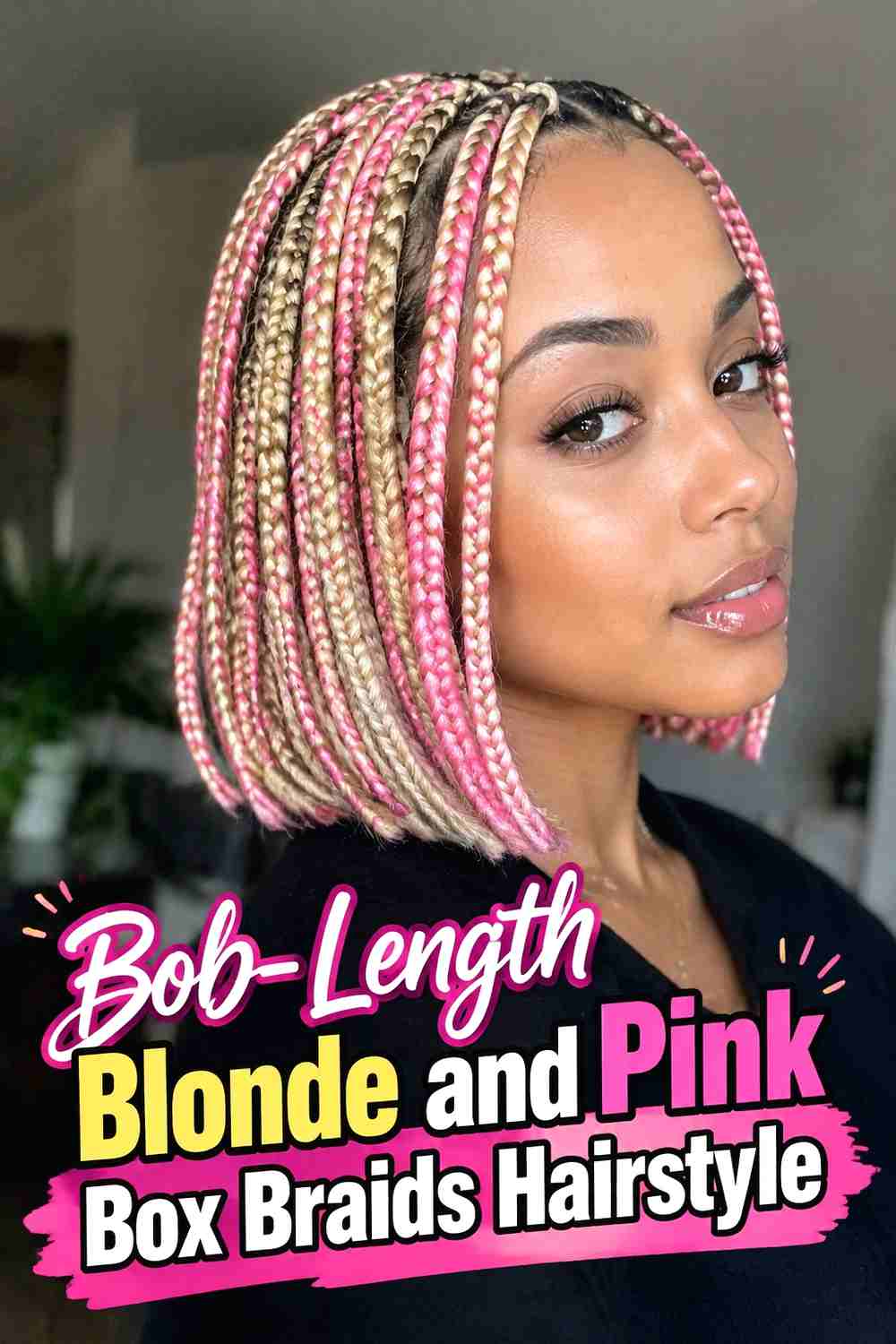 13. Bob Length Blonde And Pink Box Braids Hairstyle