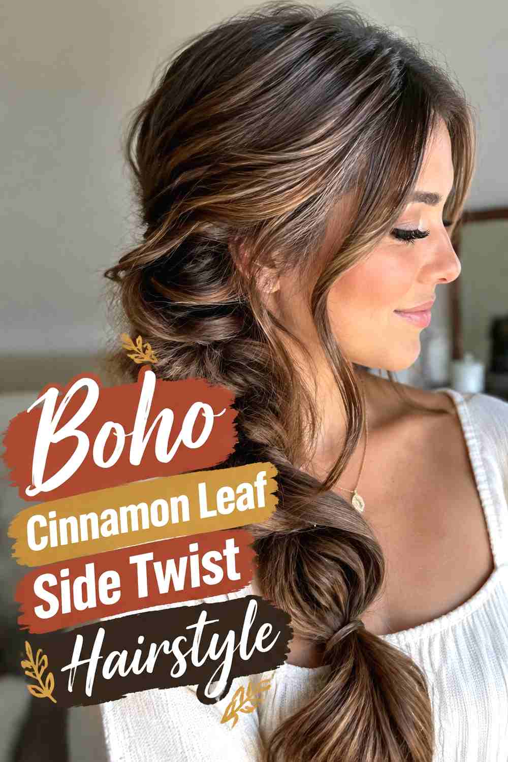 16. Boho Cinnamon Leaf Side Twist Hairstyle