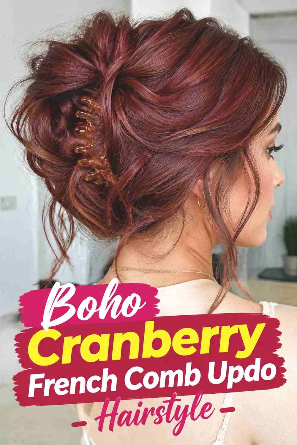 14. Boho Cranberry French Comb Updo Hairstyle