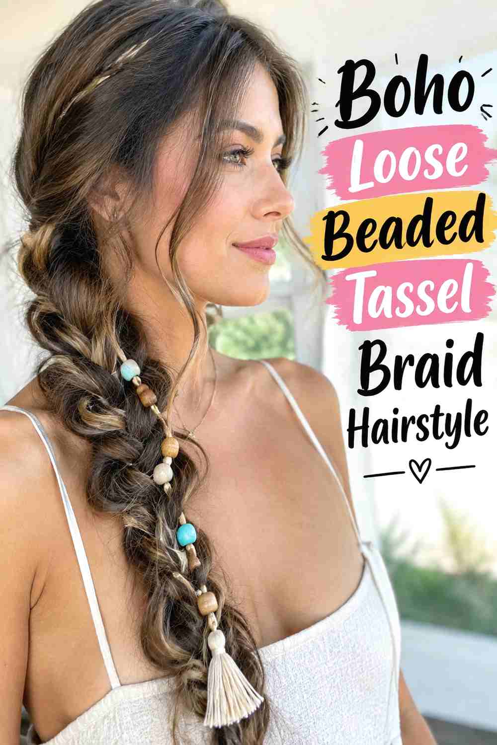 16. Boho Loose Beaded Tassel Braid Hairstyle
