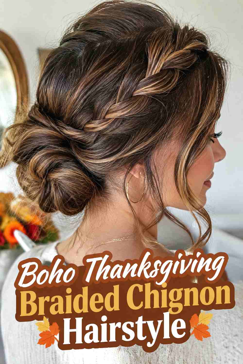17. Boho Thanksgiving Braided Chignon Hairstyle